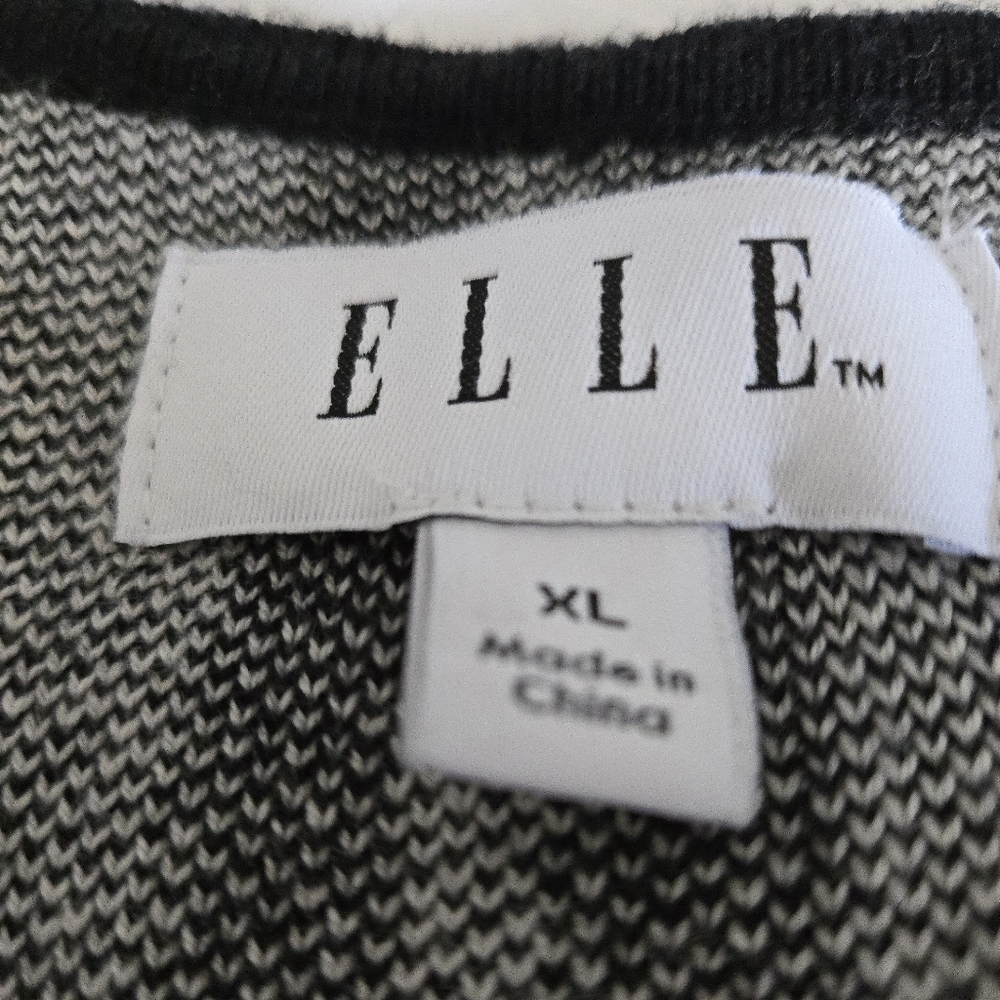 ELLE Sweater Coat/Tunic Black & Off-White Lg Windowpane Plaid XL EUC - Picture 10 of 13